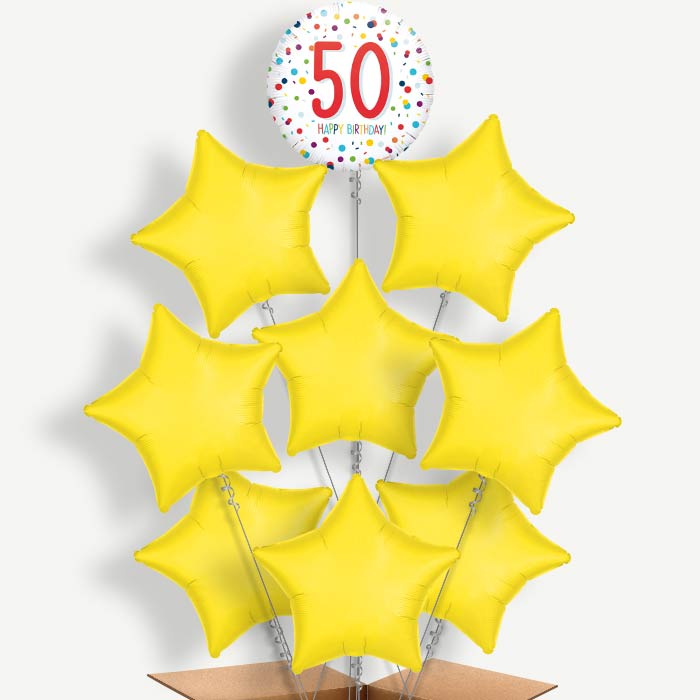 Rainbow 50th Birthday Confetti Helium Balloon Bundle | Party Save Smile