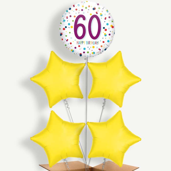Rainbow 60th Birthday Confetti Helium Cluster Balloons | Party Save Smile