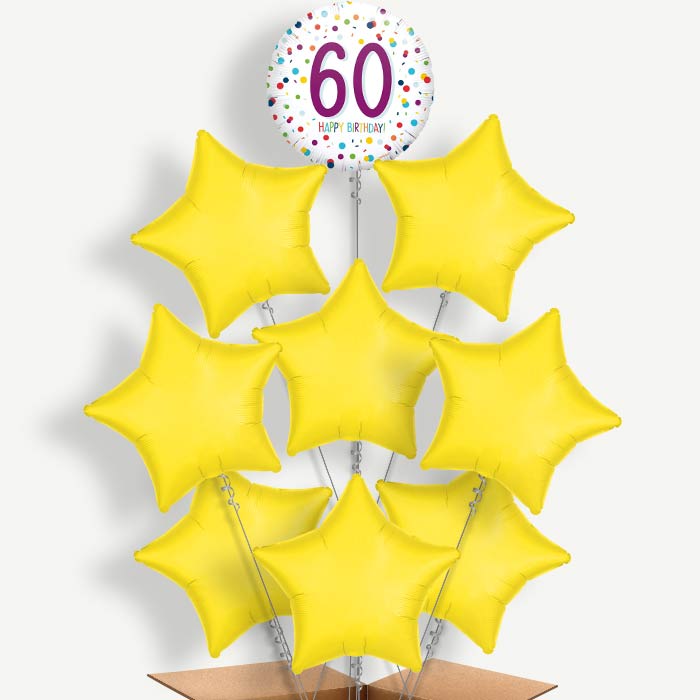 Rainbow 60th Birthday Confetti Helium Balloon Bundle | Party Save Smile
