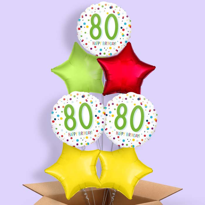 80th Birthday Helium Balloons in a Box - White Confetti - 7 Balloon | Party Save Smile