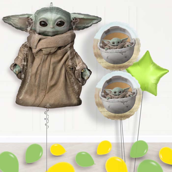 The Mandalorian Balloon Bouquet in a Box-Giant Balloon + 2 Themed Balloons + 1 Plain Balloon + Mini Balloons