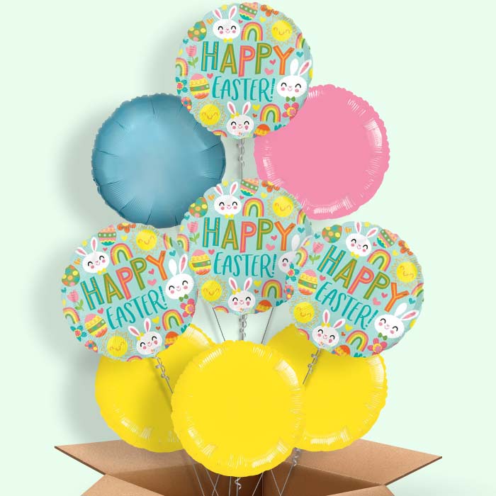 Sunshine Rainbow Easter Helium Balloons in a Box - 9 Balloon | Party Save Smile