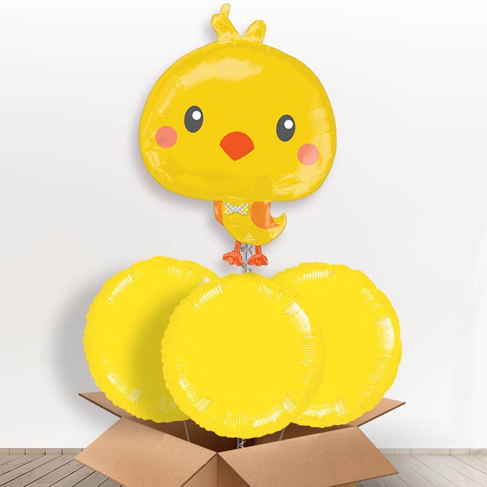 Easter Chick Giant Helium Balloon in a Box Gift - With 3 Plain Balloons | Party Save Smile