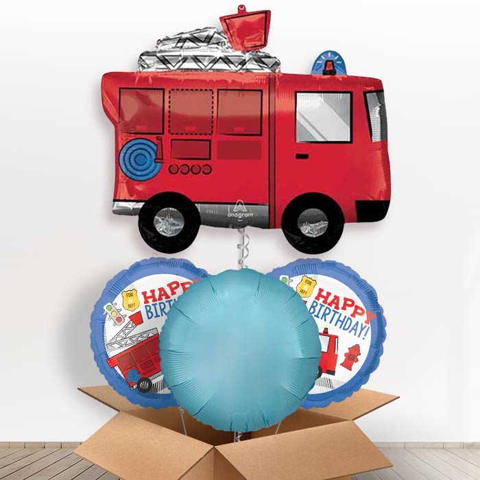 Fire Engine Helium Balloon In a Box-1 x Giant Balloon and 2 Themed Balloons and 1 Plain Balloon