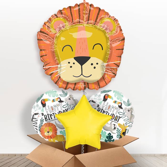 Get Wild Lion Head Helium Balloon in a Box-1 x Giant Balloon and 2 Themed Balloons and 1 Plain Balloon