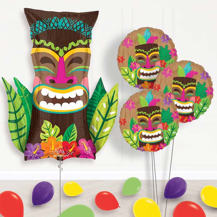 Vintage Tiki Balloon Bouquet Delivery - 1 x Giant Balloon with Themed Bouquet and Latex | Party Save Smile