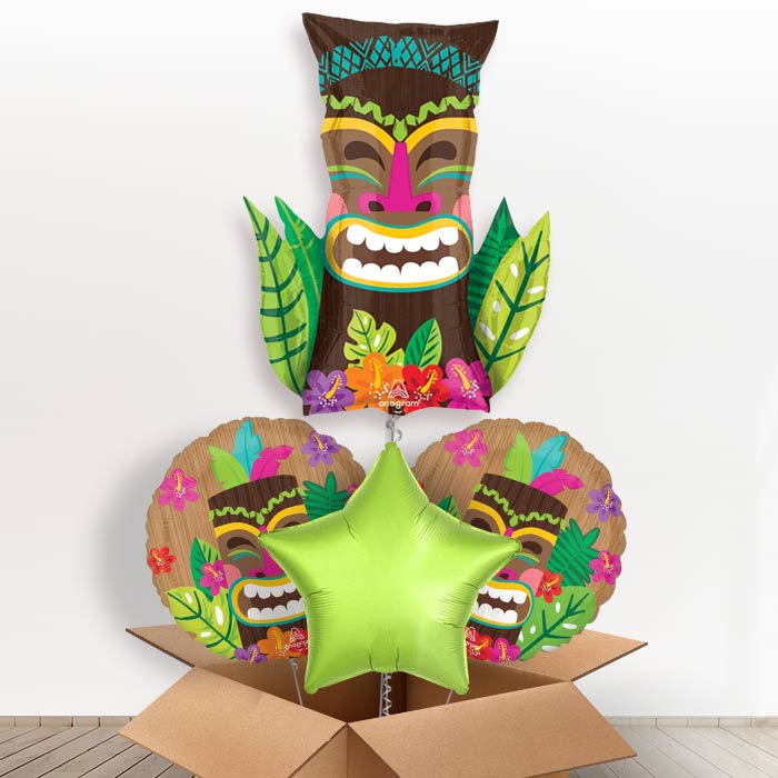 Vintage Tiki Helium Balloon in a Box-1 x Giant Balloon and 2 Themed Balloons and 1 Plain Balloon