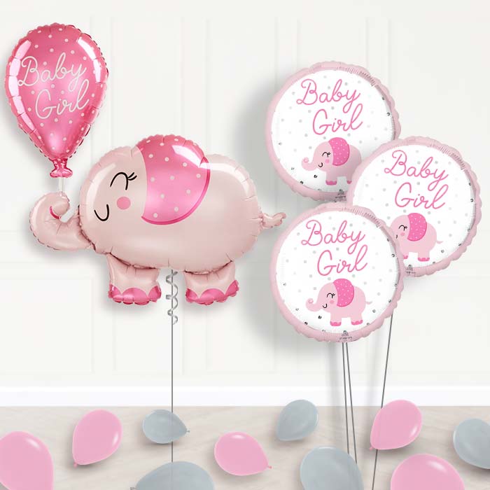 Giant Baby Girl Pink Elephant Shaped Balloon Bouquet - Themed Bouquet and Latex | Party Save Smile