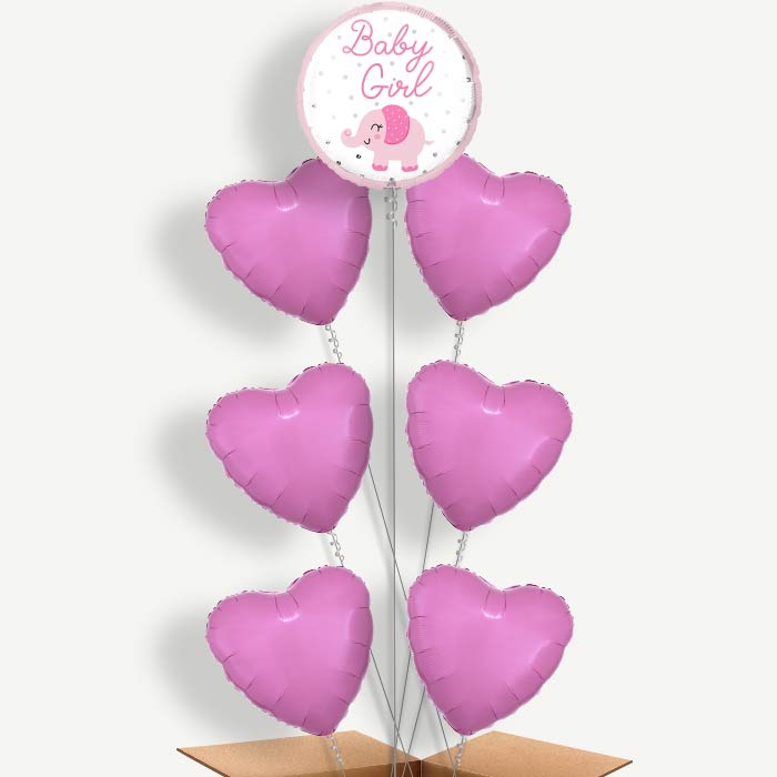 Baby Girl Elephant Balloon Arrangement Inflated with Helium | Party Save Smile