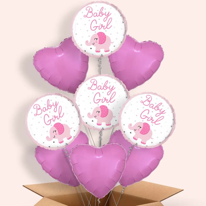 Baby Girl Elephant Helium Balloon in a Box - 9 Balloon | Party Save Smile