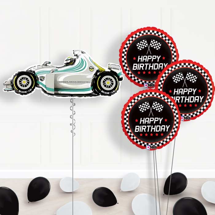 Giant Grey Racing Car Balloon Bouquet Delivery - Themed Bouquet and Latex | Party Save Smile