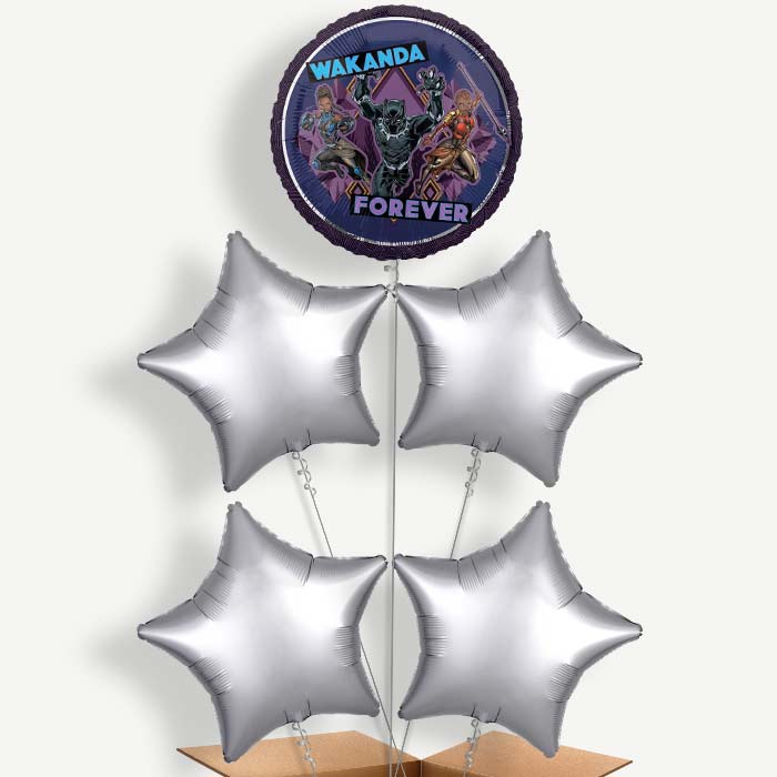 Black Panther Balloon Cluster Inflated with Helium | Party Save Smile