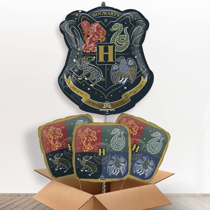 Harry Potter Hogwarts Crest Helium Balloon in a Box - With 3 Themed Balloons | Party Save Smile
