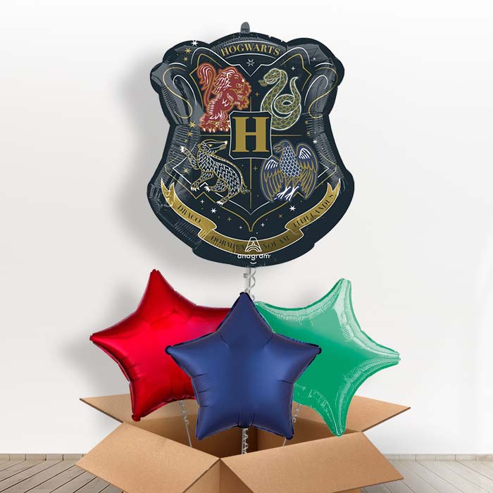 Harry Potter Hogwarts Crest Helium Balloon in a Box - With 3 Plain Balloons | Party Save Smile