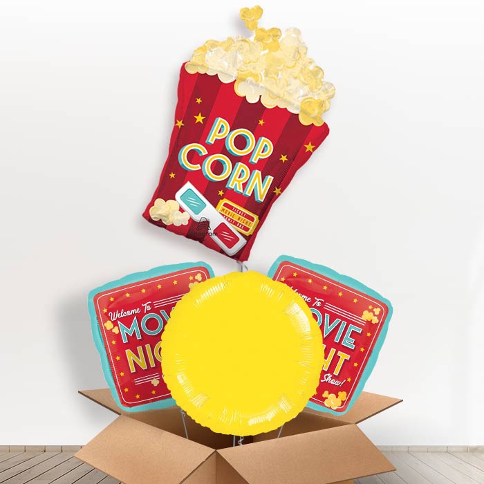 Popcorn Movie Night Helium Balloon in a Box-1 x Giant Balloon and 2 Themed Balloons and 1 Plain Balloon