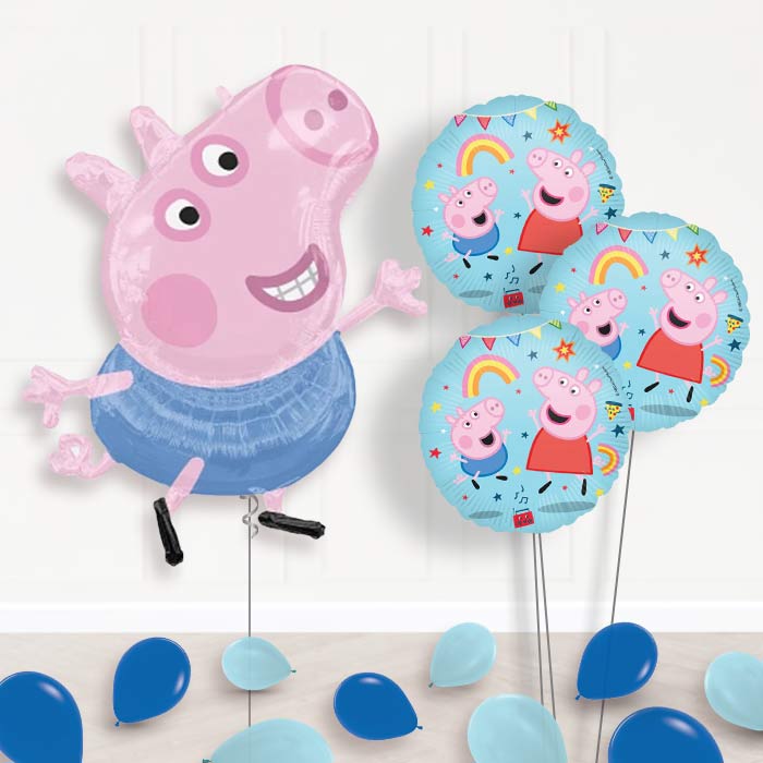 George Pig Balloon Bouquet Delivery - 1 x Giant Balloon with Themed Bouquet and Latex | Party Save Smile