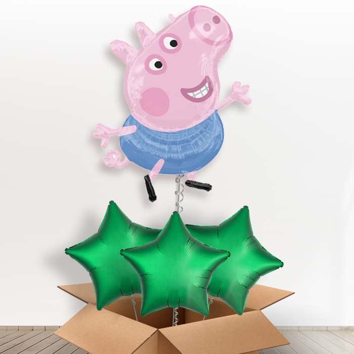 George Pig Helium Balloon in a Box - with 3 Plain Balloons | Party Save Smile