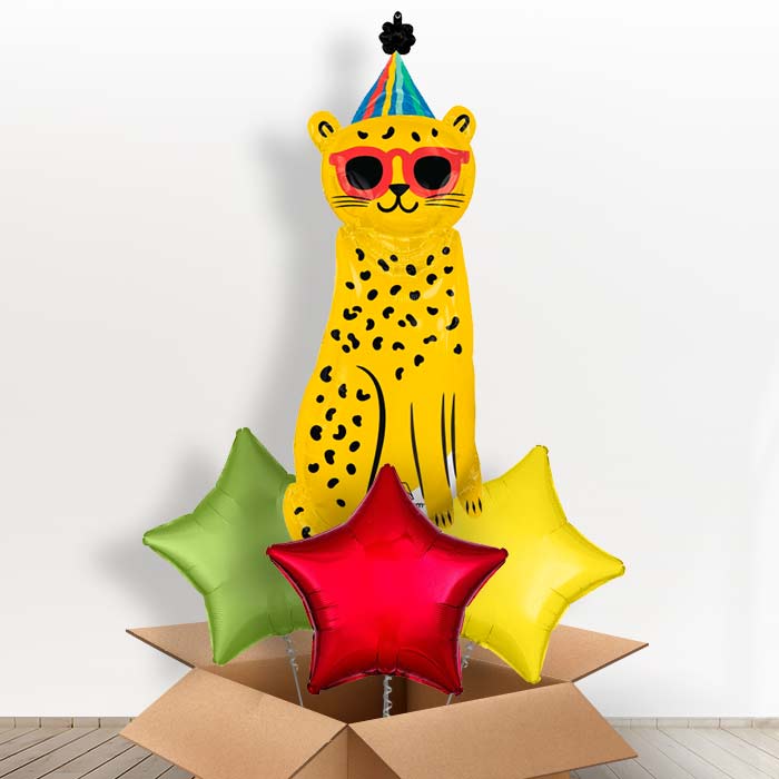 Giant Cheetah Shaped Helium Balloon in a Box - With 3 Plain Balloons | Party Save Smile