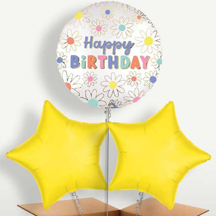 Satin Daisy Happy Birthday Helium Bunch of Balloons | Party Save Smile