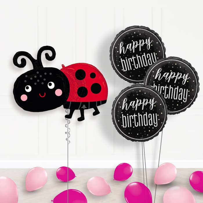 Happy Ladybug Balloon Bouquet Delivery - 1 x Giant Balloon with Themed Bouquet and Latex | Party Save Smile