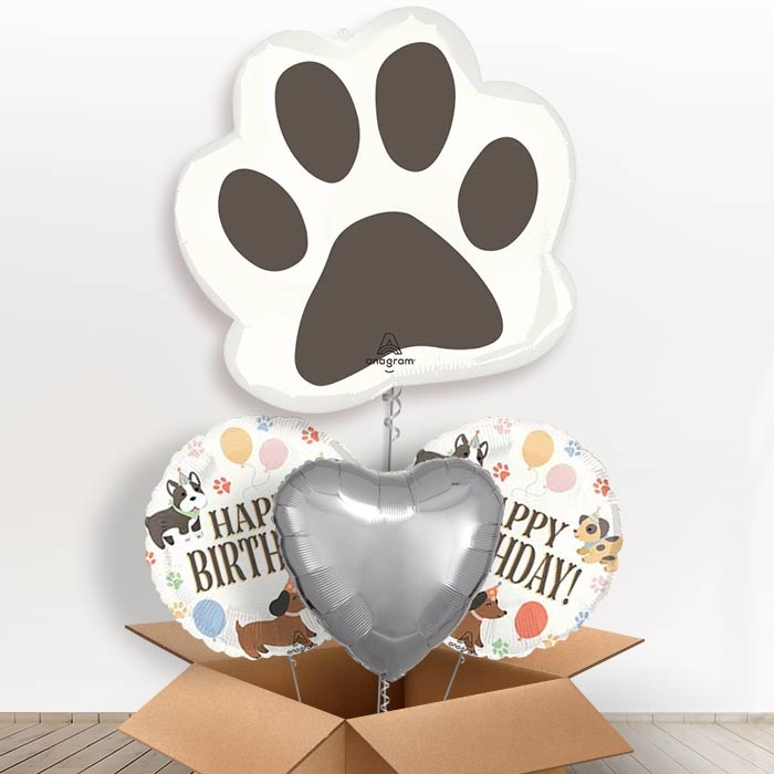 Giant Paw Print Helium Balloon in a Box-1 x Giant Balloon and 2 Themed Balloons and 1 Plain Balloon