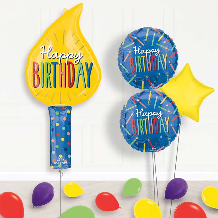 Birthday Candle Balloon Bouquet Delivery-Giant Balloon + 2 Themed Balloons + 1 Plain Balloon + Mini Balloons