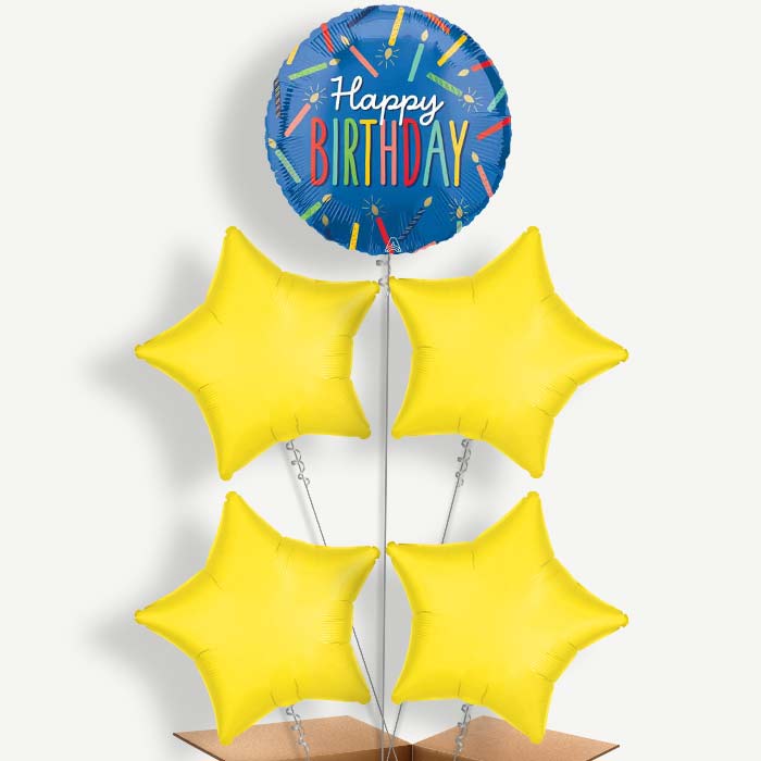 Blue Happy Birthday Candles Helium Cluster Balloons | Party Save Smile