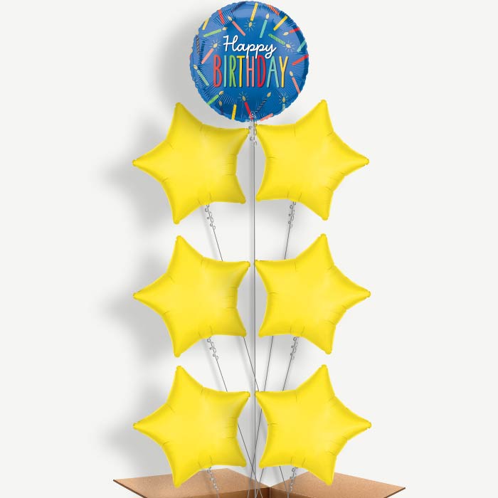 Blue Happy Birthday Candles Helium Balloon Arrangement | Party Save Smile