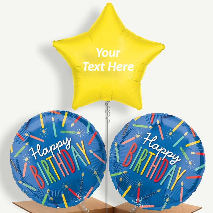 Personalisable Blue Happy Birthday Candles Helium Balloons | Party Save Smile
