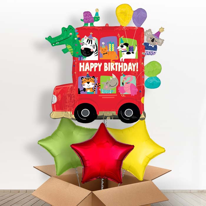 Giant Animal Party Bus Shaped Helium Balloon in a Box - With 3 Plain Balloons | Party Save Smile