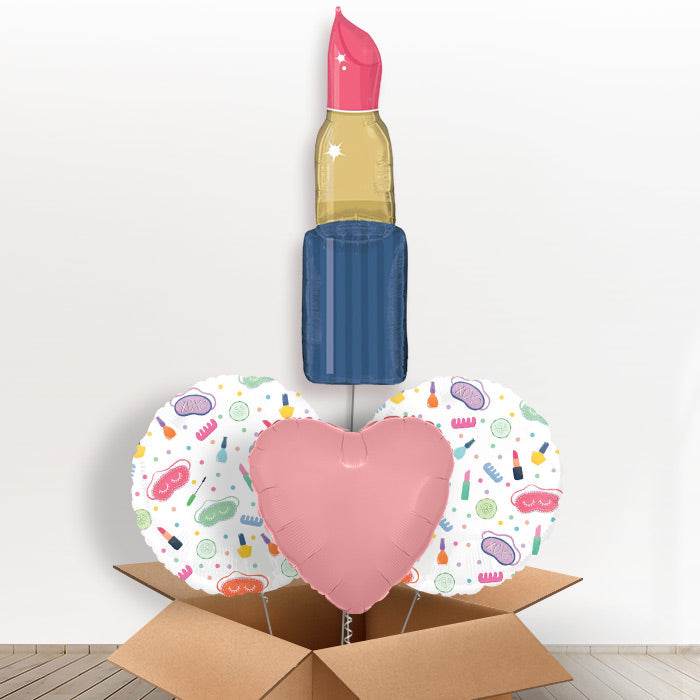 Pink Lipstick Shaped Helium Balloon in a Box-1 x Giant Balloon and 2 Themed Balloons and 1 Plain Balloon