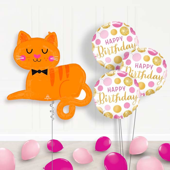 Orange Tabby Cat Balloon Bouquet Delivery - 1 x Giant Balloon with Themed Bouquet and Latex | Party Save Smile