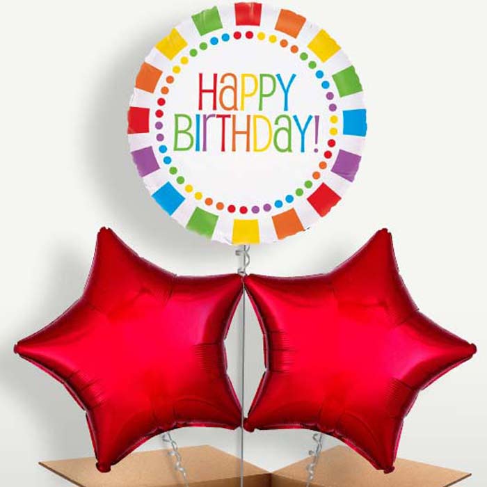 Rainbow Birthday Trio Balloon Bunch inflated with Helium | Party Save Smile