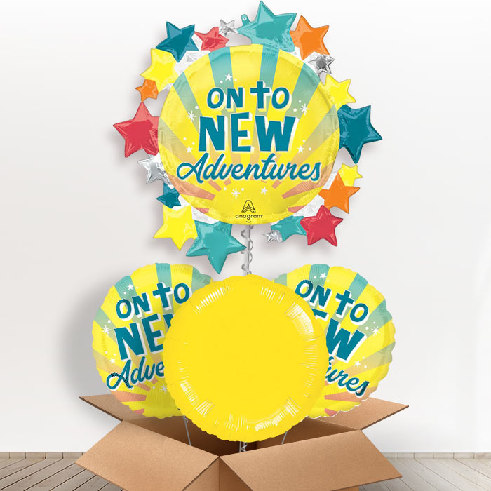 On To New Adventures Giant Helium Balloon in a Box-1 x Giant Balloon and 2 Themed Balloons and 1 Plain Balloon