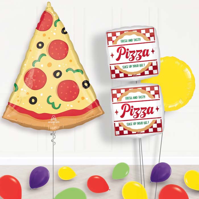 Pizza Slice Balloon Bouquet Delivery-Giant Balloon + 2 Themed Balloons + 1 Plain Balloon + Mini Balloons