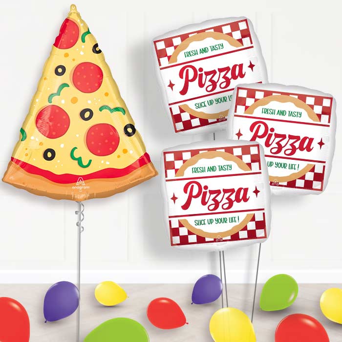 Pizza Slice Balloon Bouquet Delivery - 1 x Giant Balloon with Themed Bouquet and Latex | Party Save Smile
