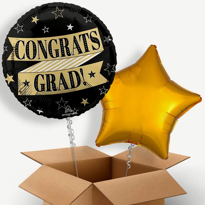Black and Gold Graduation Helium Balloon Two