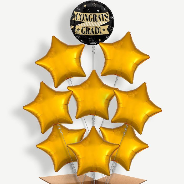 Black & Gold Graduation 9 Helium Balloon Bundle