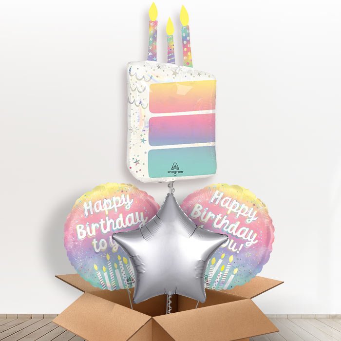 Birthday Cake Slice with Candles Helium Balloon in a Box-1 x Giant Balloon and 2 Themed Balloons and 1 Plain Balloon