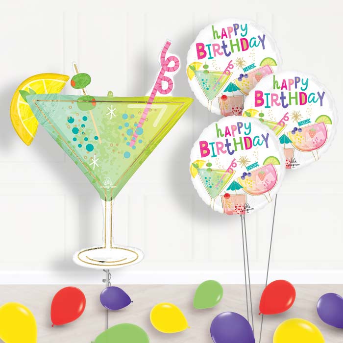 Cocktail Surprise Balloon Bouquet Delivery - 1 x Giant Balloon with Themed Bouquet and Latex | Party Save Smile
