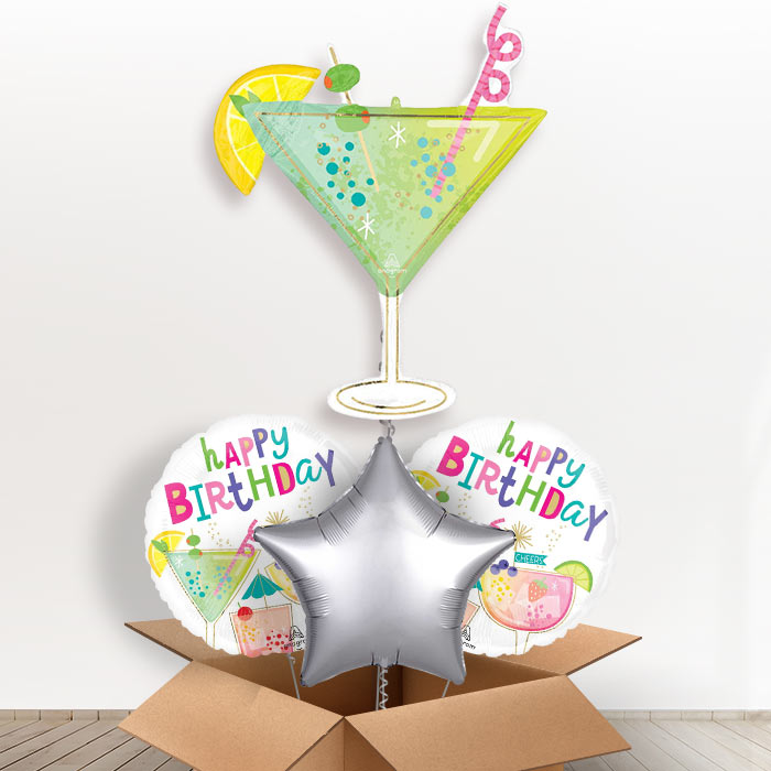 Cocktail Surprise Helium Balloon in a Box-1 x Giant Balloon and 2 Themed Balloons and 1 Plain Balloon
