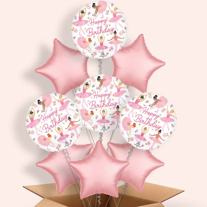 Ballerina Girl Happy Birthday Helium Balloon in a Box - 9 Balloons | Party Save Smile