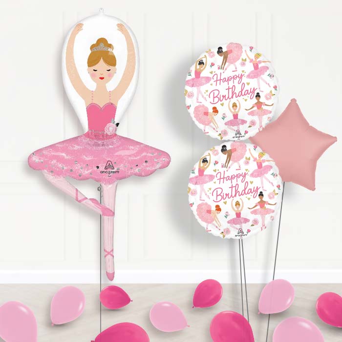 Ballet Girl Balloon Bouquet Delivery-Giant Balloon + 2 Themed Balloons + 1 Plain Balloon + Mini Balloons