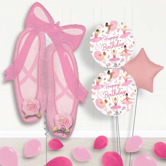 Ballerina Slippers Balloon Bouquet Delivery-Giant Balloon + 2 Themed Balloons + 1 Plain Balloon + Mini Balloons