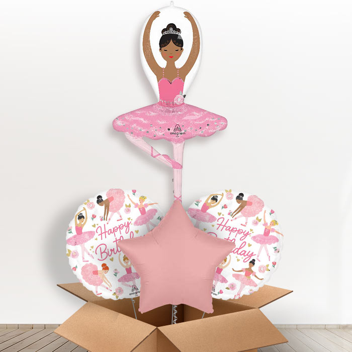 Ballerina Girl Helium Balloon in a Box-1 x Giant Balloon and 2 Themed Balloons and 1 Plain Balloon