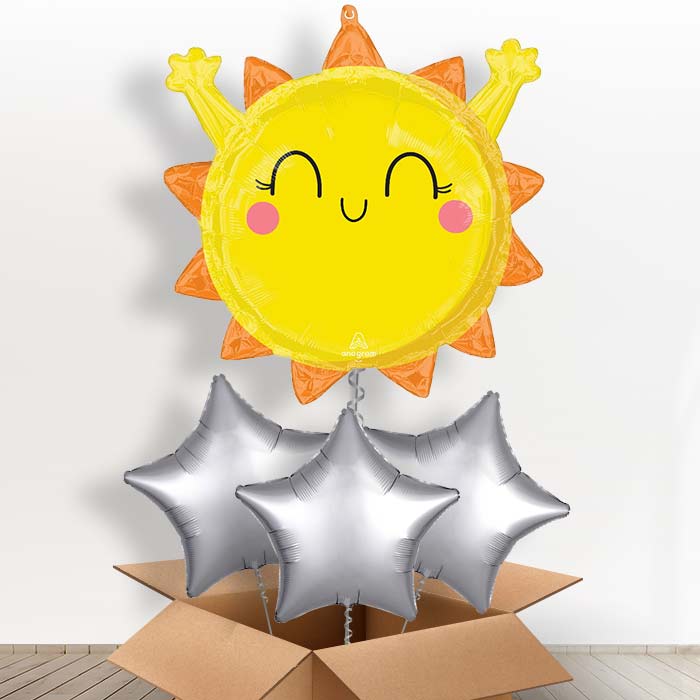 Sending You Sunshine Helium Balloon in a Box - with 3 Plain Balloons | Party Save Smile