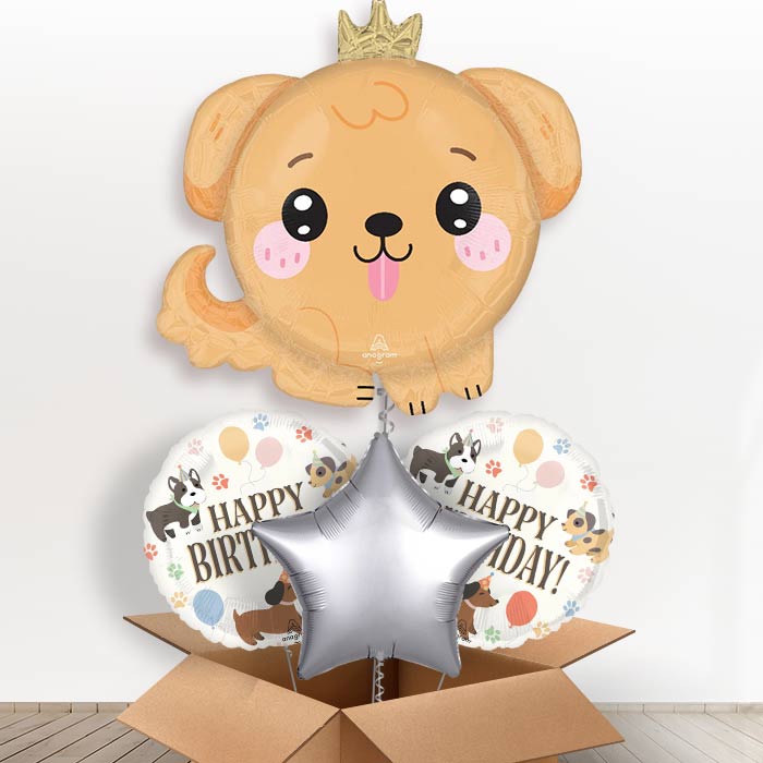 Kawaii Puppy Supershape Helium Balloon in a Box-1 x Giant Balloon and 2 Themed Balloons and 1 Plain Balloon