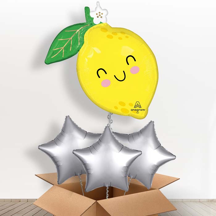 Lemon Helium Balloon in a Box - with 3 Plain Balloons | Party Save Smile