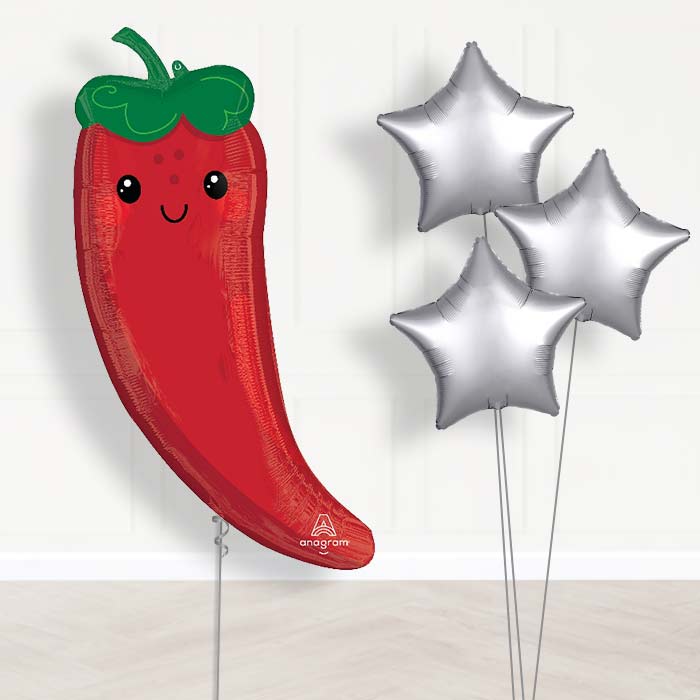 Chili Pepper Balloon Bouquet Delivery - 1 x Giant Balloon with Plain Bouquet | Party Save Smile
