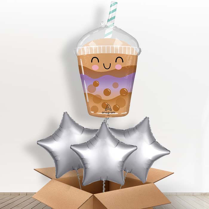 Boba Tea Helium Balloon in a Box - with 3 Plain Balloons | Party Save Smile